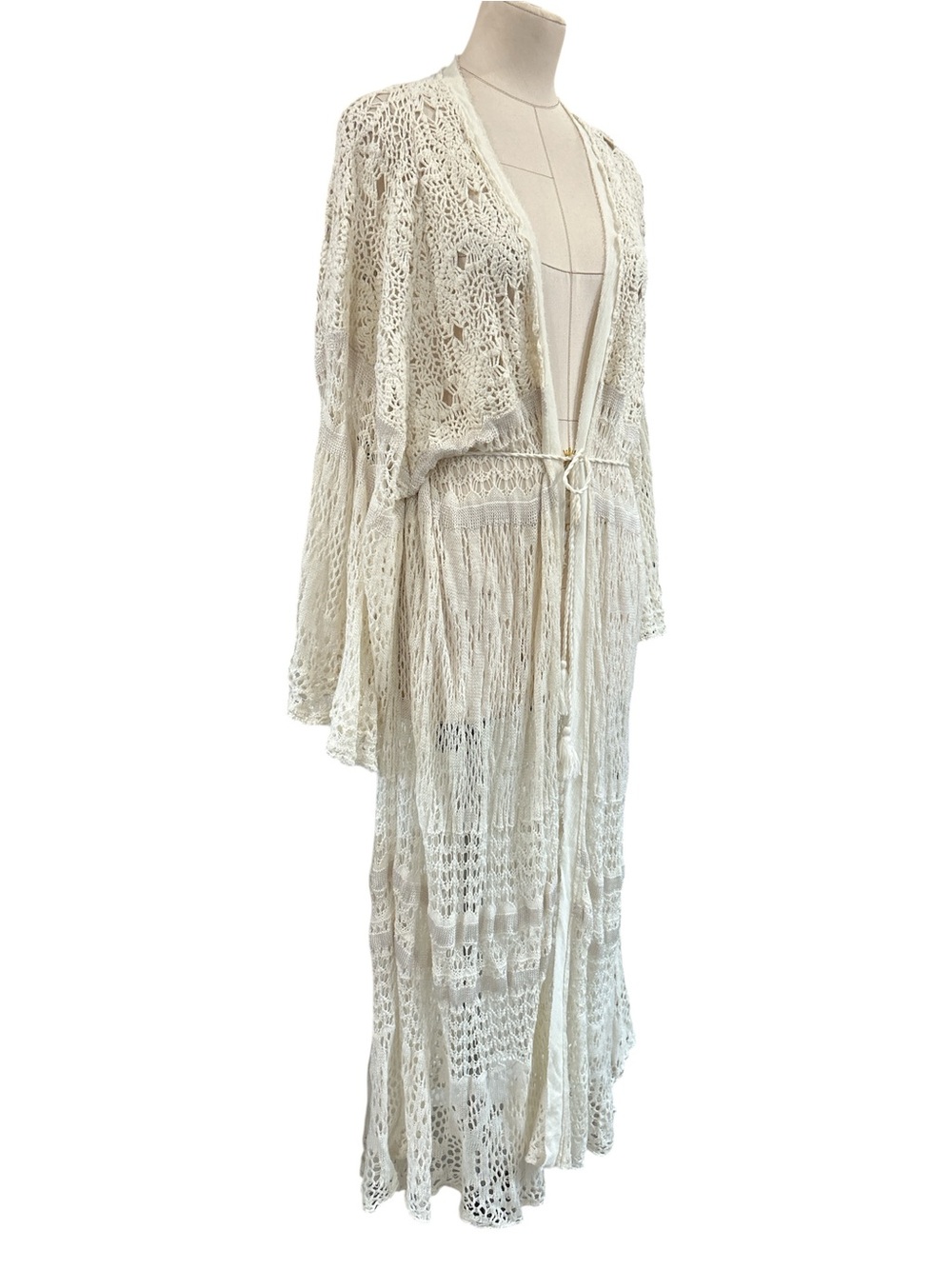 Free People dreamcatcher crochet knit kimono duster cream M/L